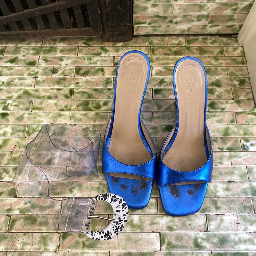 Maryam Nassir Zadeh Blue Lido Wedges with belt